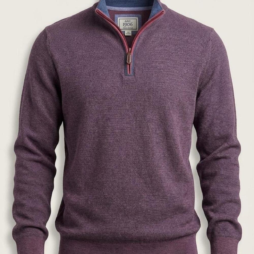Jos A Bank 1905 Mens M Quarter Zip Sweater Purple Maroon Textured Knit